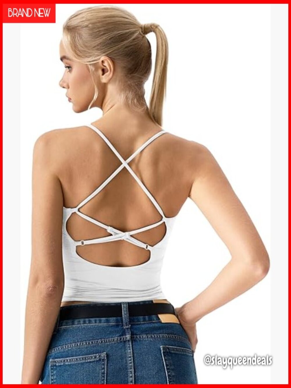 Slim Fit Cross Back Tank Top V Neck Double Lined Camisole Spaghetti Strap